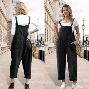 NWT Long Casual Loose‎ Bib Pants Overalls Baggy Rompers Jumpsuits with Pockets